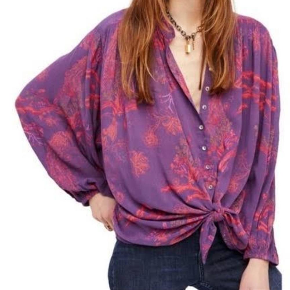 Free People Metallic Blooms Tunic Top